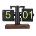 thumbnail image 1 of Retro Flip Clock 12h Single Sided Large Numbers 304 Stainless Steel and PVC and Black Walnut Large Numbers Automatic Mechanical for Living Room, Study, Office, 1 of 7