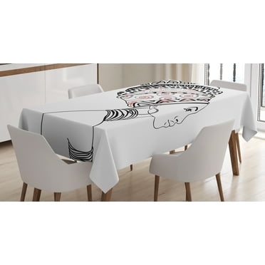 Ambesonne Afro Tablecloth Rectangular Table Cover, Exotic Savannah Boho Folk Art, 52"x70", White and Grey