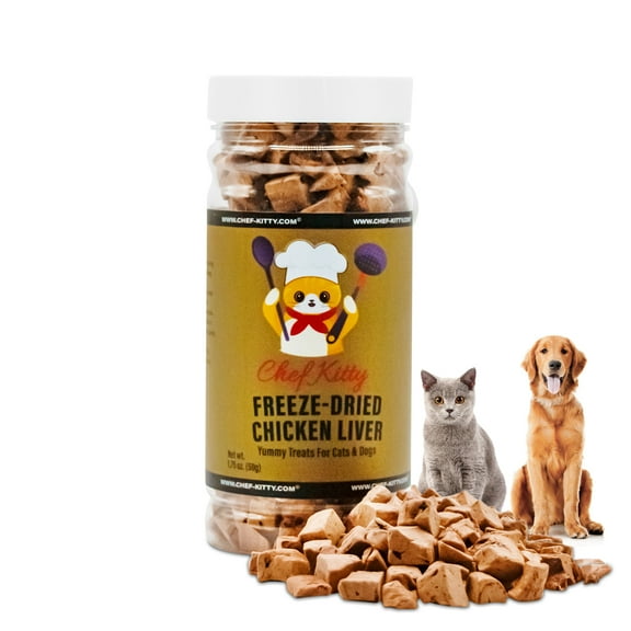 Chef Kitty Freeze-Dried Grain-Free Chicken Liver Protein Treats for Cats and Dogs, 1.75 oz