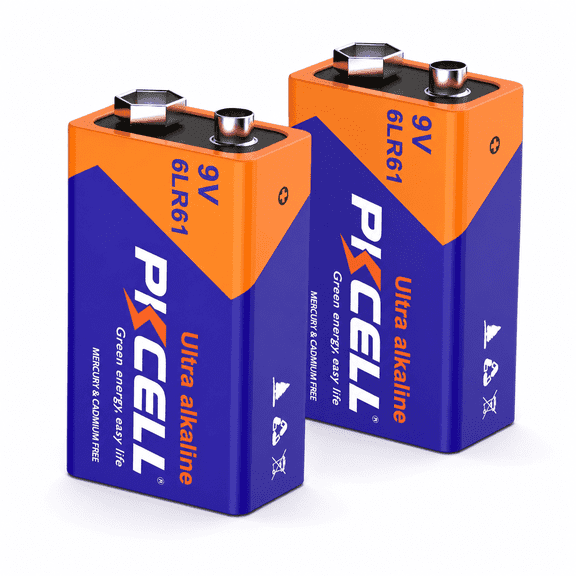 PKCELL 2 Pack Alkaline 9V Batteries, Long-Lasting 9 Volt Alkaline Batteries Perfect for Smoke Detectors