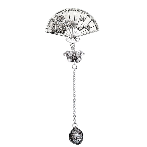 KAKOWELY Broche estilo chino en forma de abanico con borla colgante, accesorio vintage para mujer (estilo pin)