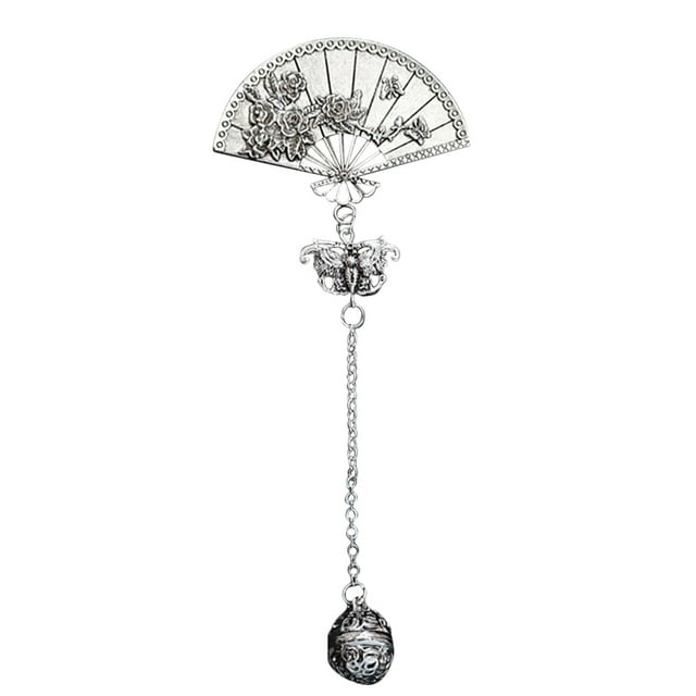 ColoMX Broche de forma de ventilador de estilo chino con accesorio vintage de Tassel Dangle para mujeres (estilo de alfiler)