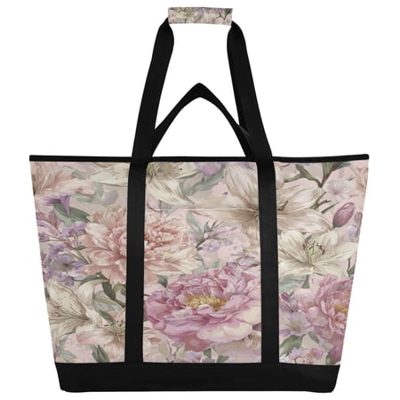Large Hand-held Ice Pack Picnic Bag Insulation and Refrigeration Suitable for Shopping Picnics and Camping Delicate Floral Pattern