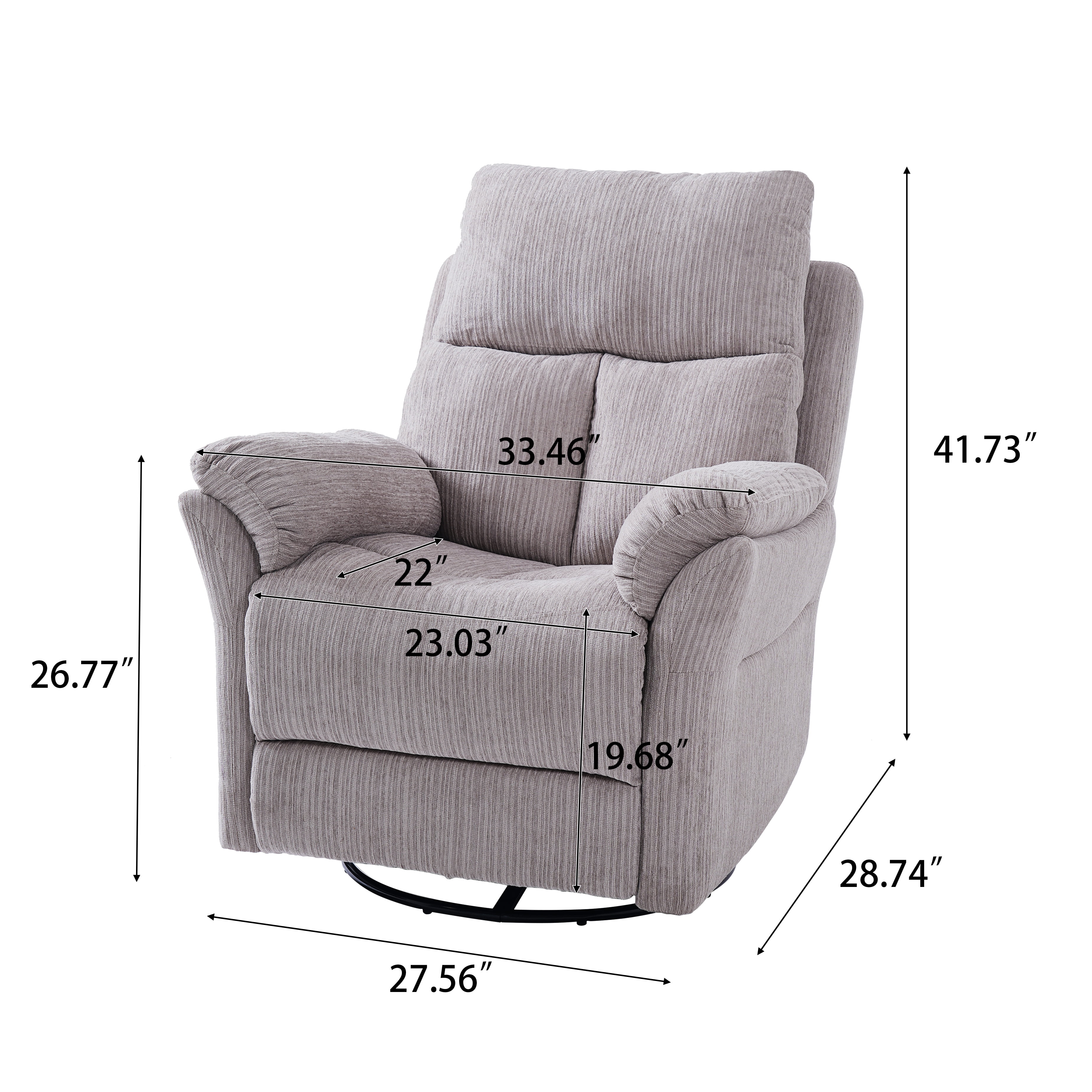 Gewnee 360° Swivel Glider Rocking Recliner Chair, Manual Adjustable Upholstered Fabric Recliner for Living Room and Home Theater, Blue Gray