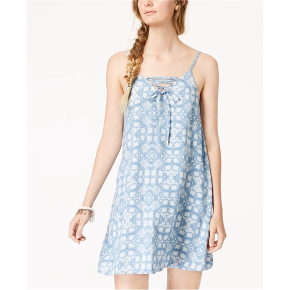 Roxy Vestido recto estampado con cordones para mujer, azul, pequeño Roxy Cambio
