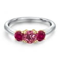 thumbnail image 3 of Gem Stone King 10K Two Tone Gold Pink Tourmaline and Red Created Ruby Engagement Ring for Women | 1.02 Cttw | Round 5MM | Gemstone October Birthstone | Size 8, 3 of 6