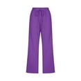 thumbnail image 5 of Women Fashion High Waisted Wide Leg Pants Drawstring Elastic Trousers Comfy Straight Leg Long Pants With Pockets Features, 5 of 5