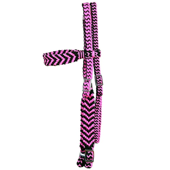Pink / Black Horse Bridle Headstall Flat Braided Paracord Hilason