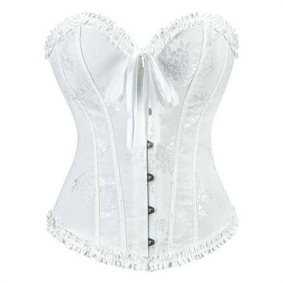 KHONTS,Women's Lace up Boned Overbust Corset Bustier Lingerie Bodyshaper Tops White XS