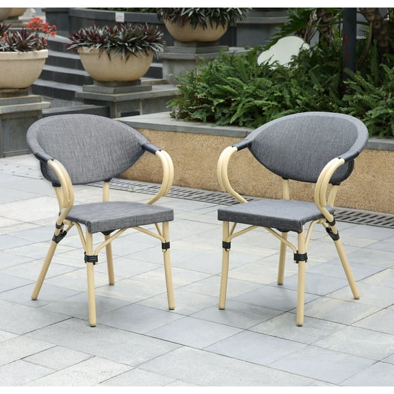 Furniture of America Tropaz Aluminum Patio Armchair-Set of 2, Gray