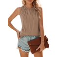 thumbnail image 1 of Camiseta sin mangas BLENCOT para mujer, plisada, cuello redondo, color beige, 1 of 9
