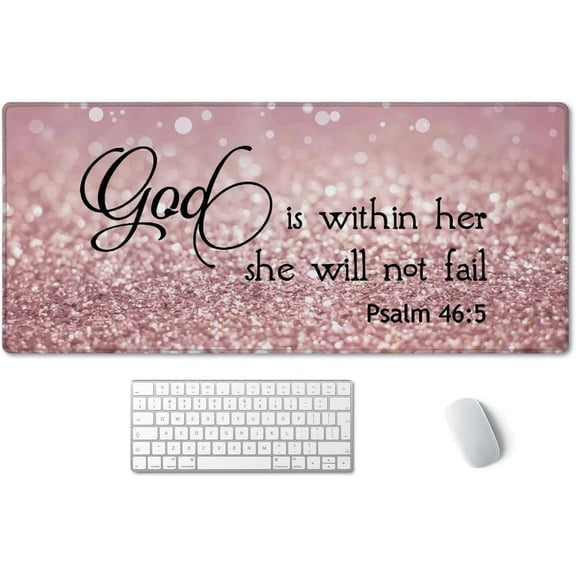 Bible Verse Mouse Pad 35.5 X 15.7 Inch XXL Full Desk Mousepad Extended Large Non-Slip Rubber Base Waterproof Big Keyboard Mat with Stitched Edges - PSALM 46:5 God is Within Her,She Will not Fall