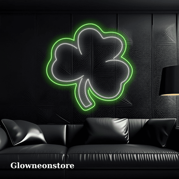 Glowneon Clover Line Art Neon Sign, Clover Symbol Led Light Decor
