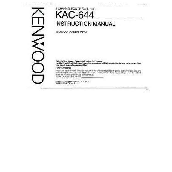 Instruction Manual ONLY for Kenwood KAC-644 Amplifier Owners Instruction Manual REPRINT