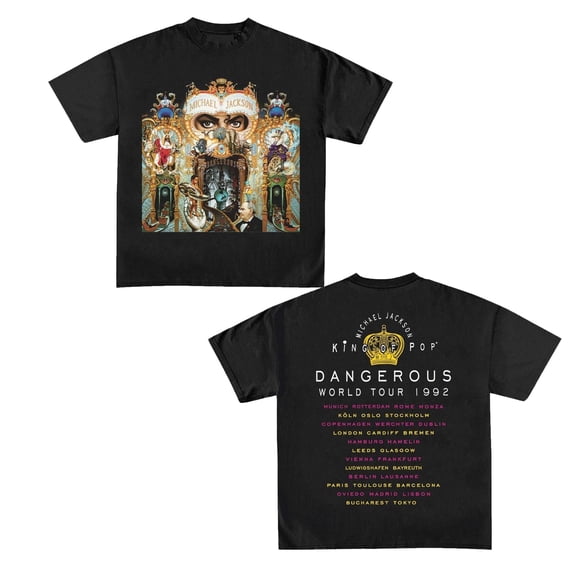 Michael Dangerous World Tour Shirt, King of Pop Double Sided Graphic T-Shirt, 90s Music Retro Fan Gift