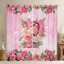 Homewish Girly Pink Monogrammed P Blackout Curtains Set of 2 (52x84 Each) for Women, Valentines Day Window Curtains, Spring Garden Rose Curtains and Drapes, Curtains Blackout Decor