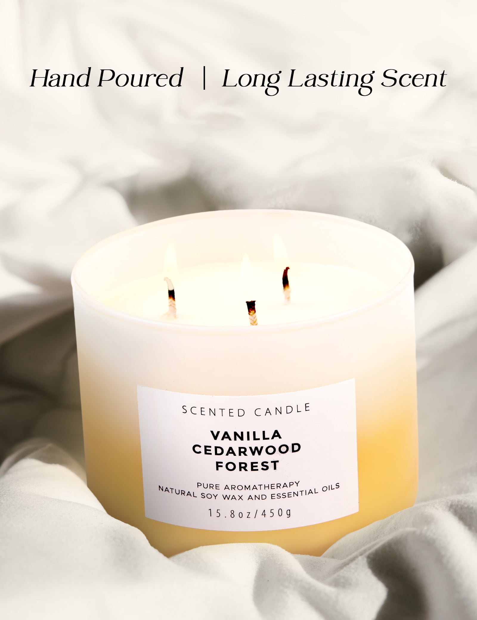 Vanilla Cedarwood Forest Scented Candle 3 Wick Aromatherapy Candle Long Lasting and Clean Burning Soy Candle for Men and Women Relaxing Candle for Home Scented