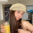 thumbnail image 4 of Byfri Crochet Straw Beret Hat French Artist Style Summer Hat for Women Daily Wear 54-58cm, 4 of 7