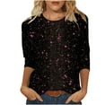 thumbnail image 1 of Besolor Hauts Scintillants pour Femmes Manches 3/4 T-Shirts Imprimés Pailletés Décontractés Col Rond Tuniques Tendance Blouses de Travail, 1 of 3