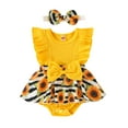 thumbnail image 1 of xiaxaixu Ensemble de Barboteuse pour Bébé Fille, Robe Trapèze à Manches Volantées, Col Ras du Cou, Imprimé de Fleurs avec Nœud et Bandeau, 1 of 8