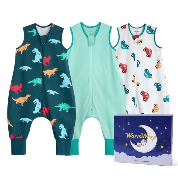 3 Pack-0.5 Tog Lightweight Summer Toddler Sleep Sack 2t-3t Months with Feet 100% Cotton Breathable Unisex Baby Sleep Sack with Legs 2-Way Zipper Footed Wearable Blanket