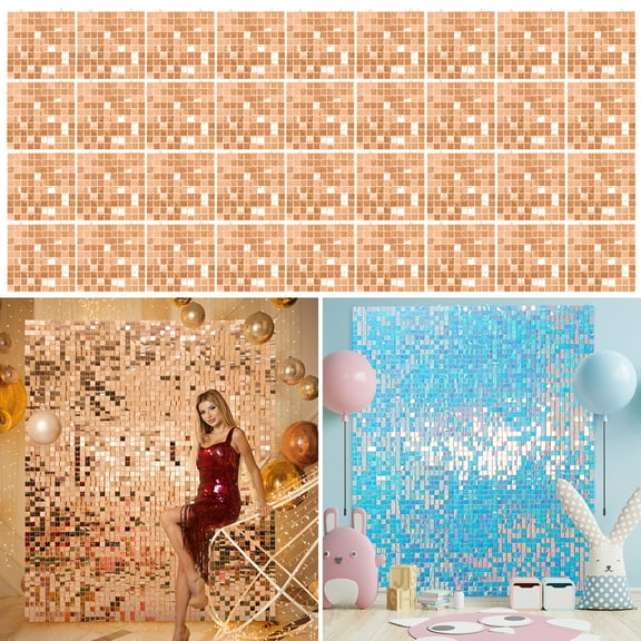 Shimmer Wall Backdrop Panels Champagne 36pcs Square Sequin Backdrop Decor Sparkly Wall for Wedding Birthday Party Holloween Thanks Giving Days Bling Photo Decoration