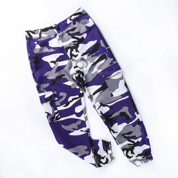 Kmbangi Women Loose Pants Camouflage High Waist Wide Elastic Band