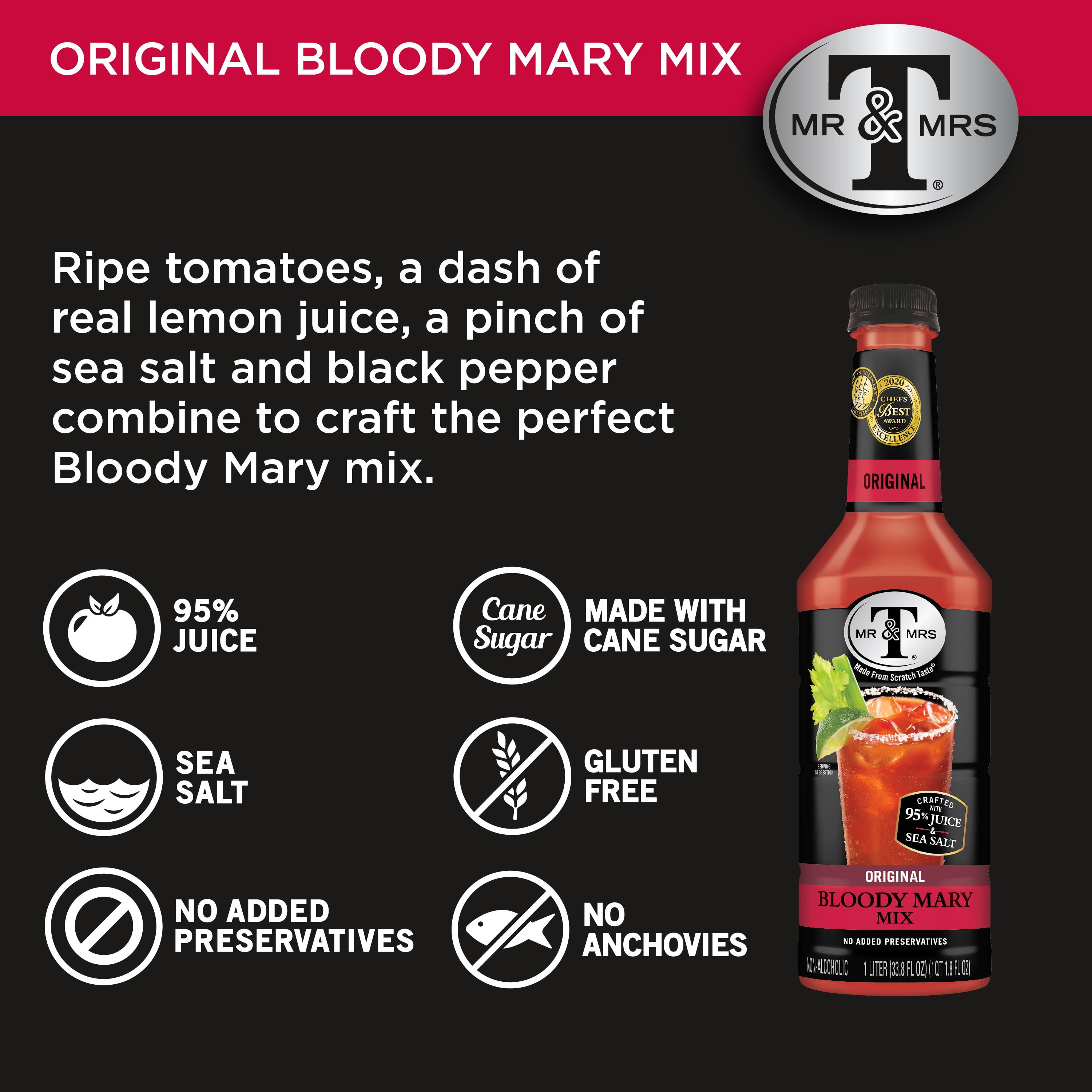 Mr & Mrs T Original Bloody Mary Mix, 5.5 fl oz cans, 4 pack