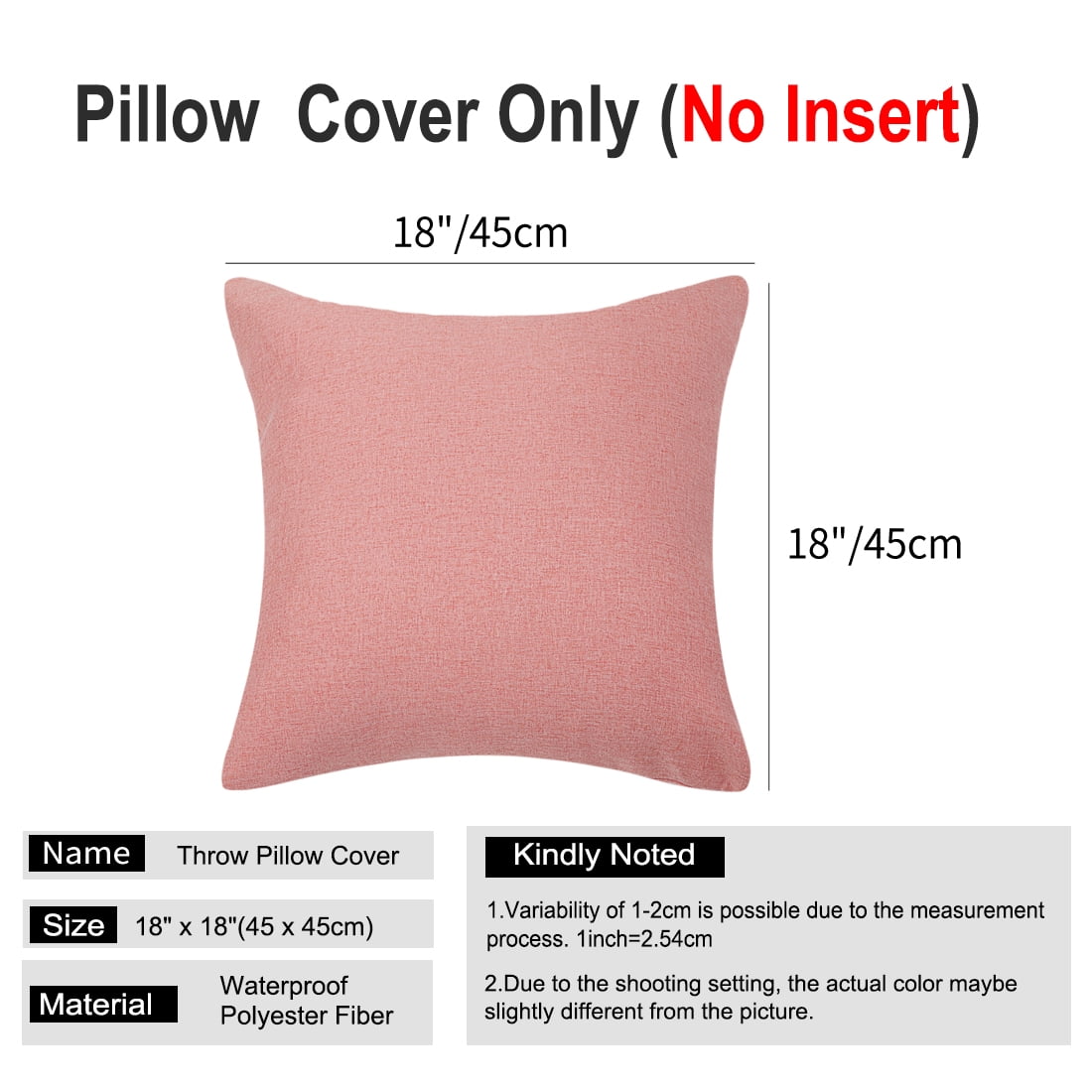 Unique Bargains 2-Pack Solid Waterproof Decorative Throw Pillow Covers Pink 18" x 18"