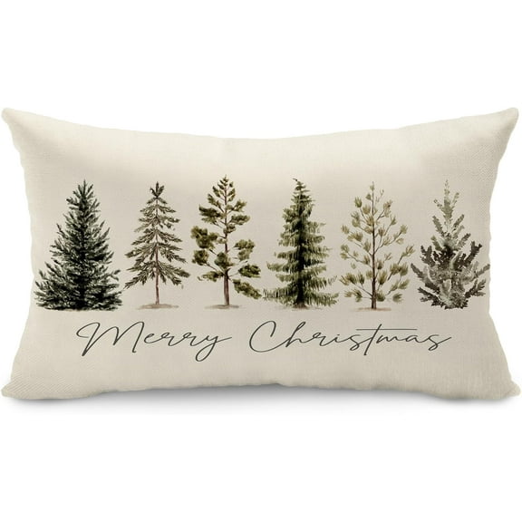 Christmas Pillow Covers 12x20 Inch Christmas Tree Rustic Style Nature Forest Decorative White Throw Pillows Winter Christmas Decor for Home Couch YZT-086A12