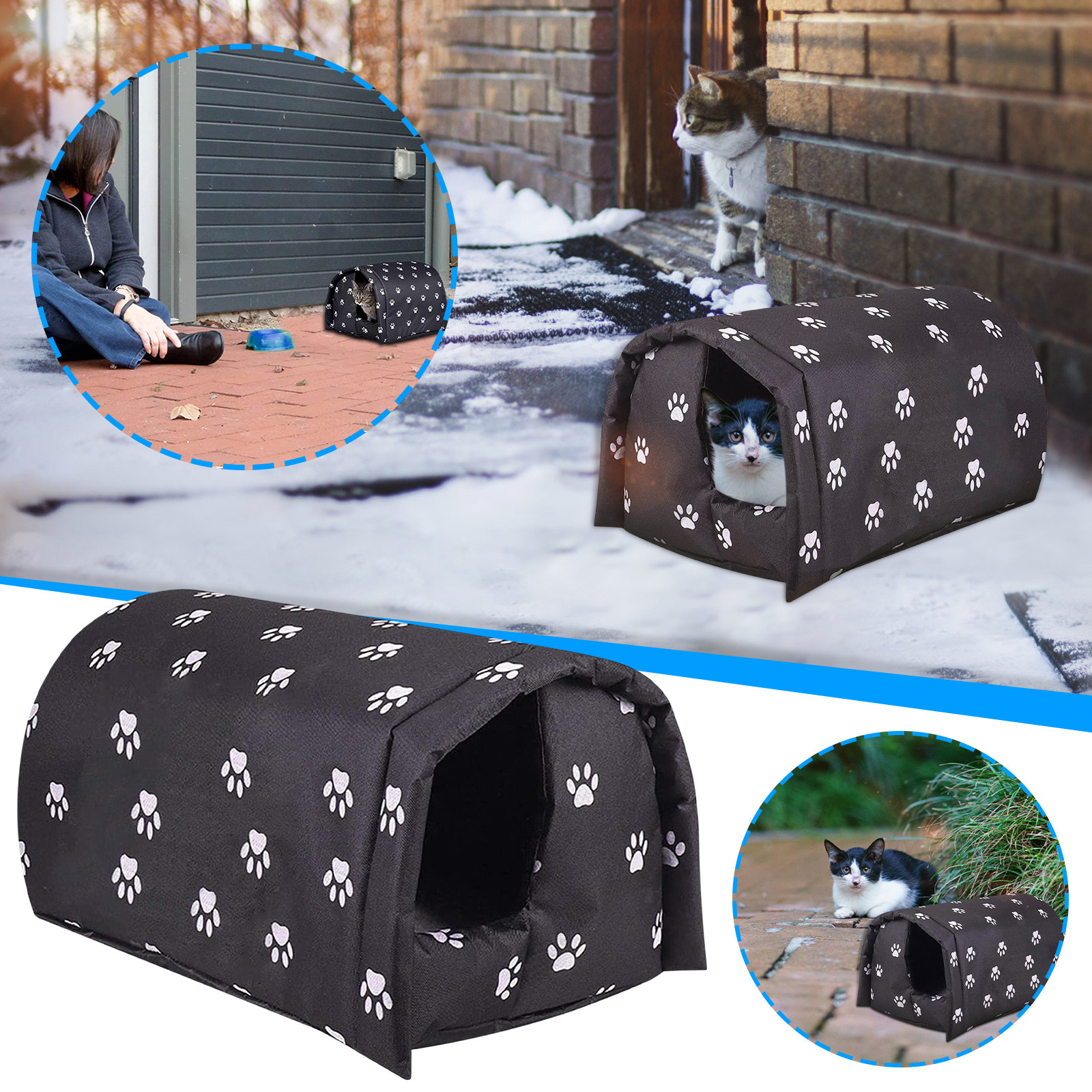Thsue Cat Houses for Outdoor Cats, Outdoor Cat Houses for Feral Cats, Weatherproof  Waterproof Rainproof Foldable Thicken Cats Dogs Tent Shelter Home Keep Warm  Outdoor Cat Shelter for Winter (Black-L)