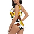 thumbnail image 4 of Easygdp Cow Print Sunflower Women's One Shoulder Ruffle Monokini Bathing Suits with Removable Chest Pad, Quick Drying - Large, 4 of 8