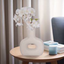 Modern Decorative Vase - Unique Cut-Out Design - Stoneware & Dolomite - Contemporary Accent for Home, Office, Bedroom, or Living Room - 8" Ivory