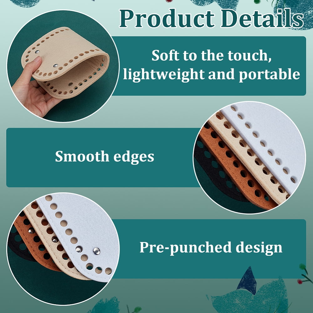 8Pcs 4 Colors Rectangle Felt Bag Bottom for Knitting Bag Women Bags Handmade DIY Accessories Mixed Color 250x120x4mm Hole: 7.5mm 2pcs/color DIY
