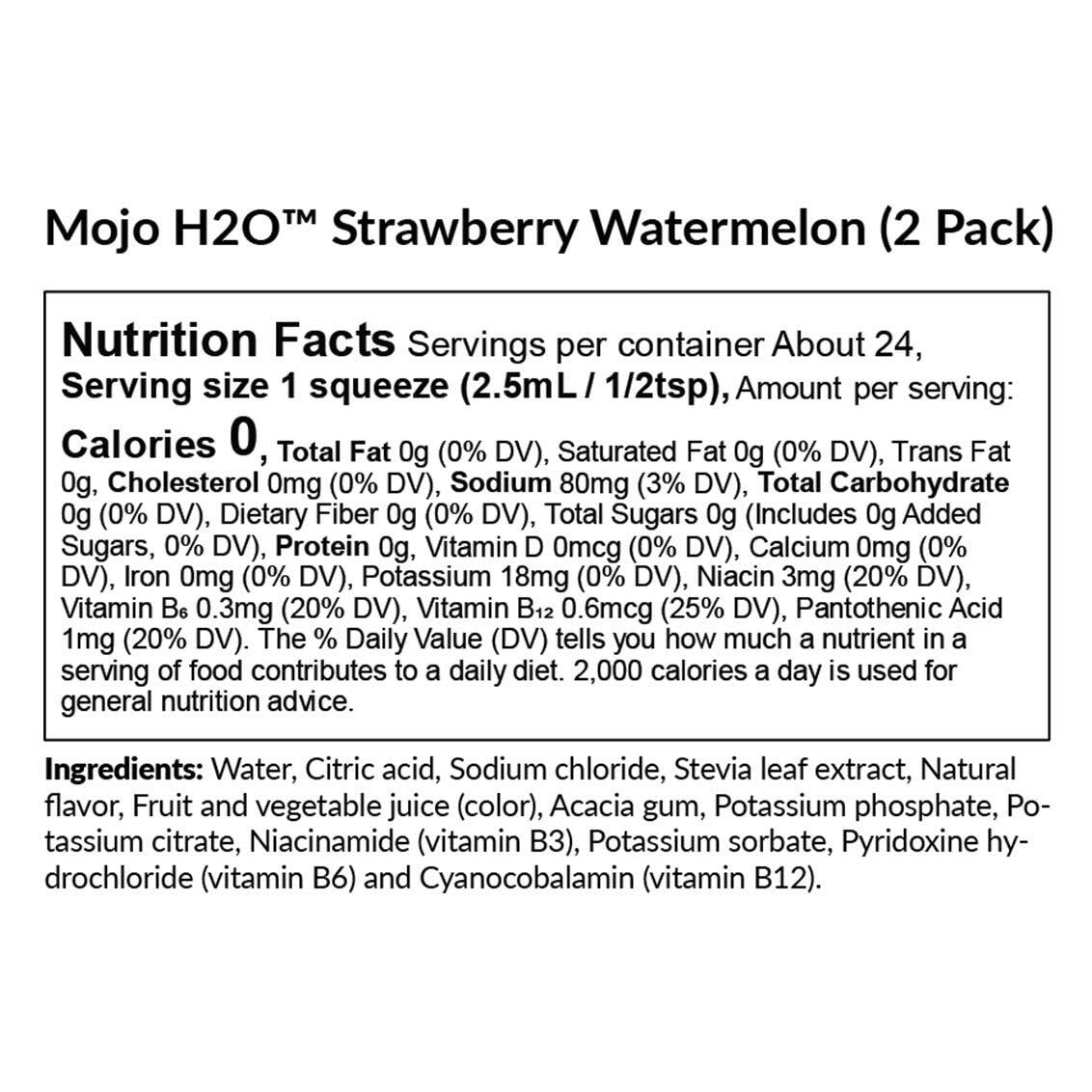 Mojo H2O Natural Water Enhancer Drops, with B Vitamins and Electrolytes, Energy Support, Sugar-Free, Zero Calories, No Artificial Sweeteners, Naturally Flavored and Sweetened (Strawberry Watermelon)