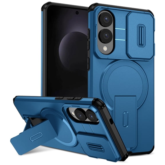 Corliven for Samsung Galaxy S25 Edge Case with Magnetic Wireless Charging, Hidden Kickstand and Sliding Camera Cover, Blue