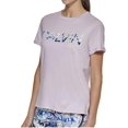 thumbnail image 2 of Calvin Klein Women's Soft Crew Neck Rolled Sleeve Graphic Logo T-shirt (City Tag Orchid, S), 2 of 4