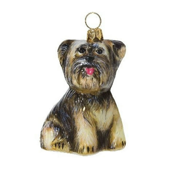 Sitting Yorkshire Terrier Polish Glass Christmas Tree Ornament Pet Yorkie Dog
