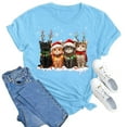 thumbnail image 3 of Tops For Women Christmas Trendy Cute Cartoon Cat Print Short Sleeve Crewneck Summer Casual Festive Tees Tops, 3 of 3