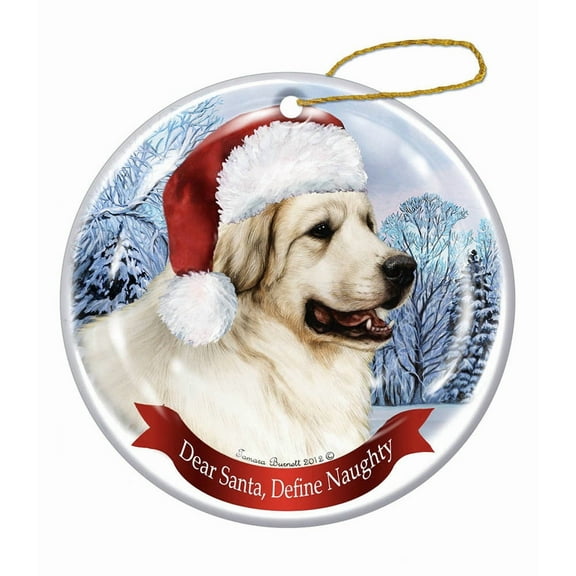 Holiday Pet Gifts Great Pyrenese Santa Hat Dog Porcelain Christmas Tree Ornament