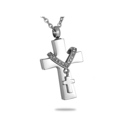 Premium Collet Cross Cremation Jewelry Pendant Keepsake Memorial Urn Necklace for Friend/Family/Pet