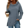 thumbnail image 3 of Otntypg Lightweight Hoodies for Women with Pockets Casual Split Hem Long Sleeve Hooded Pullover Sweatshirts Trendy Solid Color Basic Athletic Tunic Blouse Navy XXL, 3 of 10