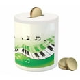 thumbnail image 3 of Music Piggy Bank, Music Piano Keys Curvy Fingerboard Summertime Entertainment Flourish, Ceramic Coin Bank Money Box for Cash Saving, 3.6" X 3.2", Lime Green Black White, by Ambesonne, 3 of 4