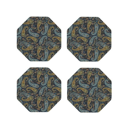 

Drink Coasters Set of 4 Paisley Pattern No.9099 Leather Coasters for Coffee Table Protector Heat Resistant Cute Coasters for Home Decor Housewarming Gifts Bar Kitchen 4 Inch Octagon