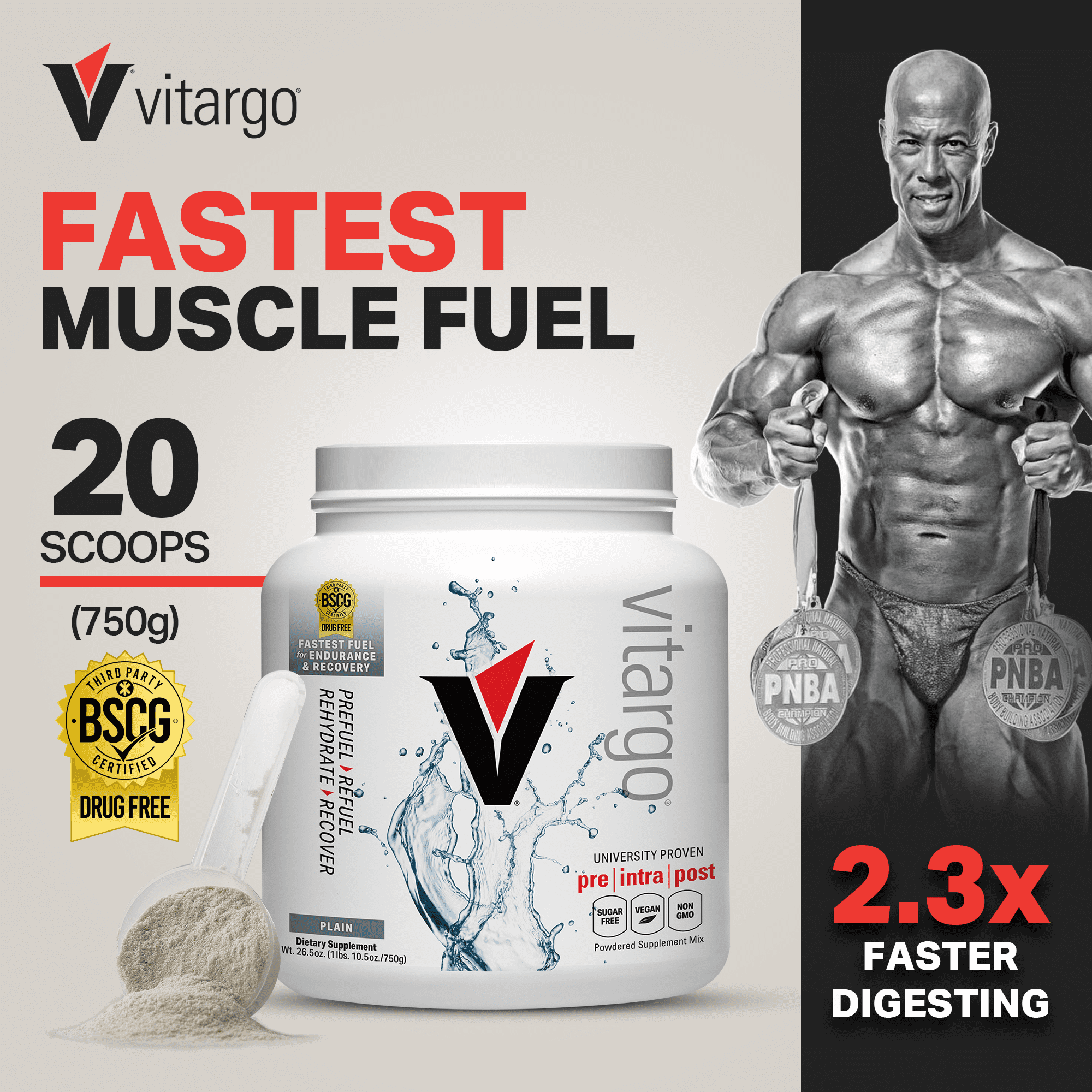 Vitargo Plain 20 Scoop Fastest Digesting Carb for Pre workout, Intra workout fueling and Muscle Recovery Post Workout