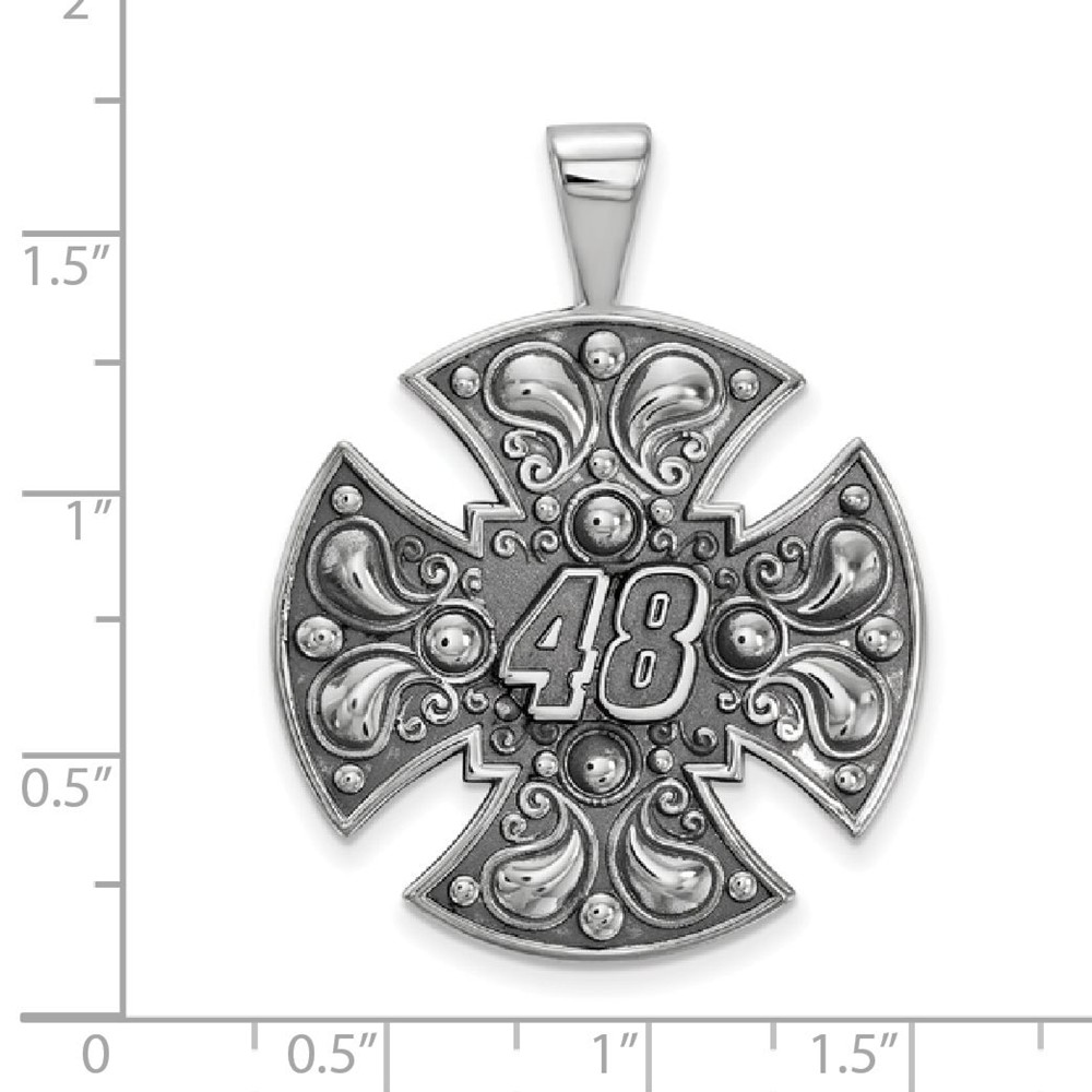 Solid 925 Sterling Silver Official Vintage Antiqued NASCAR Number # 48 Jimmie Johnson Large Cross Pendant Charm - 46mm x 32mm - image 2 of 3