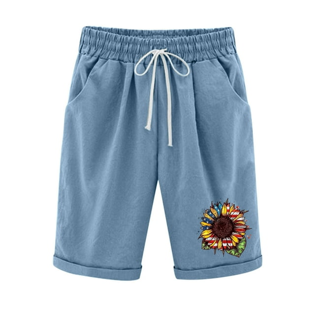 Mujeres Pantalones Cortos Casual Estampado Elástico de la Cintura Medio Pantalones Cortos, Casual con Bolsillos para el Uso Diario