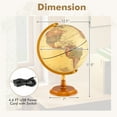 thumbnail image 3 of Gymax 12'' Illuminated World Globe w/Raised Relief LED Lights & Time Zone Non-Slip Base Bronze, 3 of 10