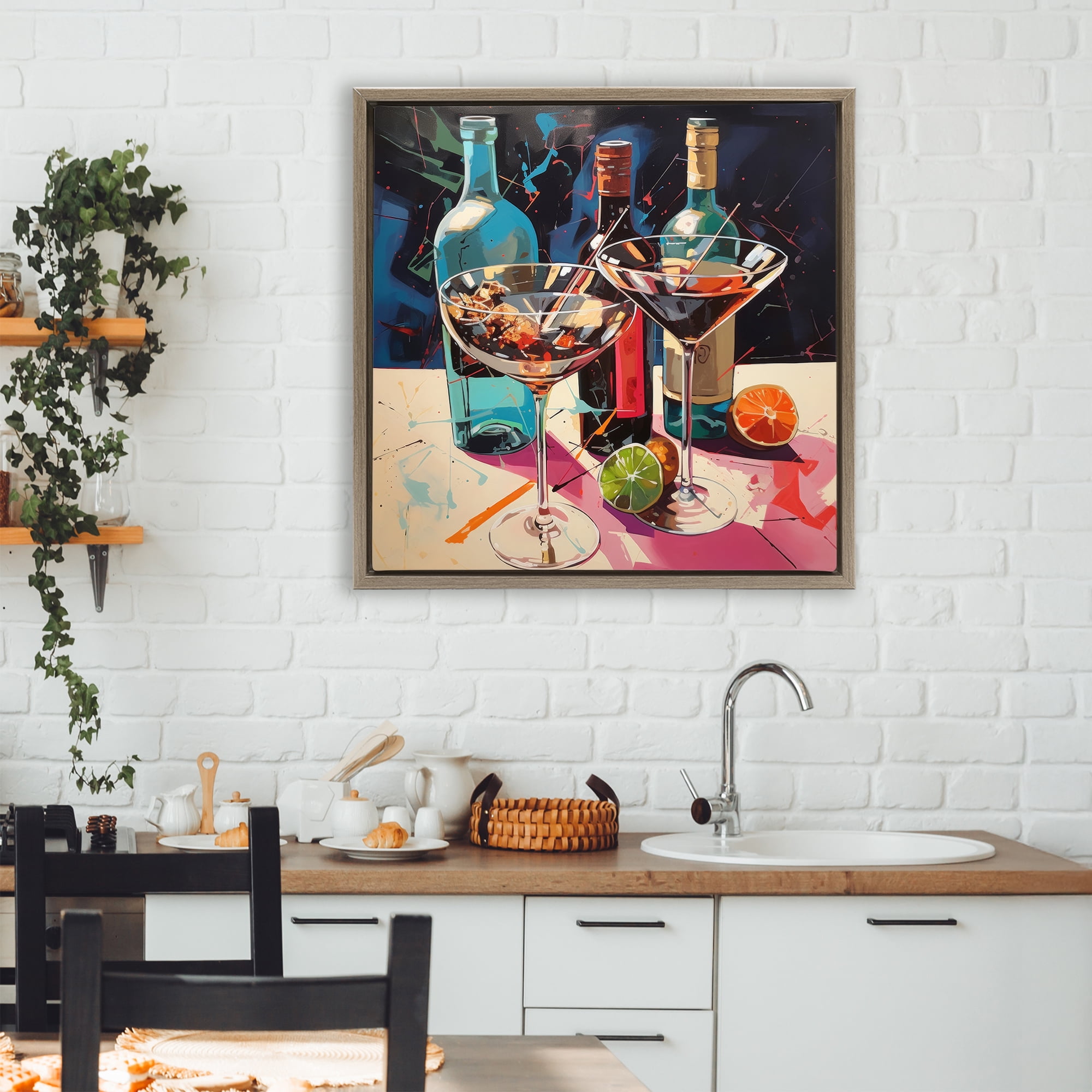 Stupell Industries Artsy Cocktails of Every Sip Brown Framed Floater Canvas Wall Art, design by Lazar Studio