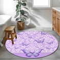 thumbnail image 4 of Butterfly Floral Round Living Room Rugs 4 ft, Purple Floral Texture Butterflies Pearl Washable Area Rug with Non-Slip Sturdy Edge Binding Round Carpet for Entryway Kitchen Bedroom Bathroom, 4 of 9